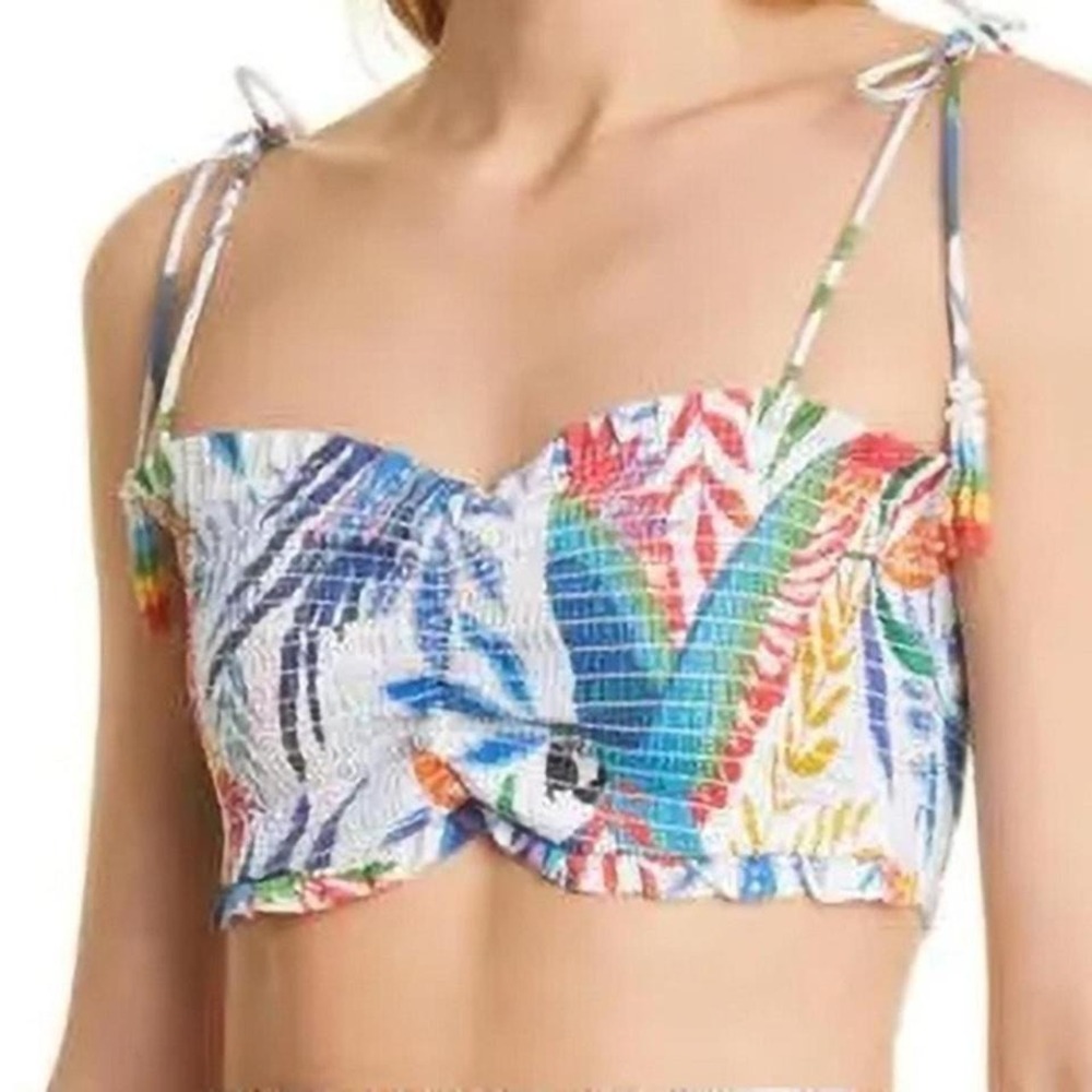 Farm Rio. New! Macaw Wind Smocked Crop Top View 5